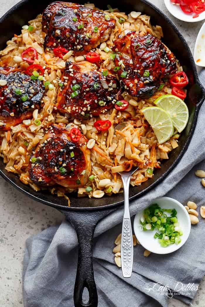 Sticky Thai Peanut Chicken Noodles: One Pan Flavor Done Right